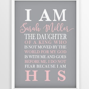 Imprimible "Soy la hija de un rey", Bautizo de niña, Regalo para niña, Regalo personalizado para bautizo de niña, Regalo de dedicación para bebé, Regalo de bautizo