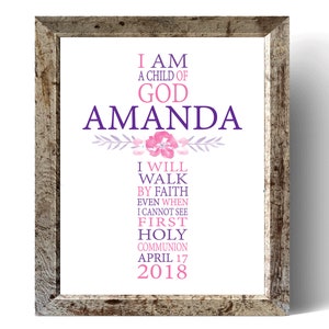 Personalized First Communion Cross, First Holy Communion Print Gift, First Communion Subway, Boys Christening Gift, Girls Christening Gift