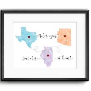 Moving Away Gift, Going Away Gift, Long distance gift, Family gift, Best friend Gift,  Custom Three State, Miles apart but close at heart