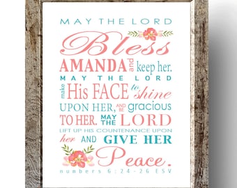 May the Lord Bless You and Keep You, Baby shower gift, Baby baptism gift, Numbers 6:24-26, Baby Nursery, Personalized Gift, Religious Art