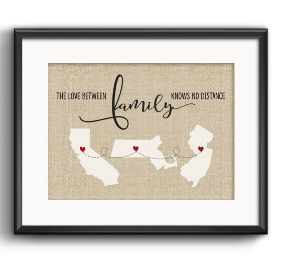 The Love Between Family Knows No Distance Print, Long Distance Family Gift, US States Map, Home State Gifts, Christmas Gift For Parents