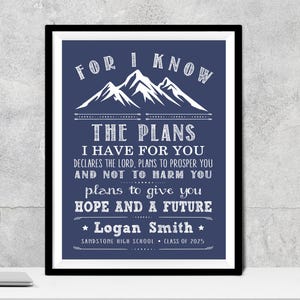 Personalized Graduation Gift, Jeremiah 29:11, For I know the plans, Christian Graduation, Friends Graduation, College Grad, Highschool Grad