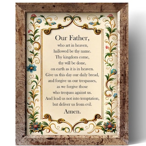 The Lord's prayer print Matthew 6:9-13 Our Father in heaven Bible Verse Wall Art, Christian Decor Our father prayer Popular Catholic Prayers
