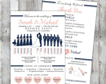 Infographic Wedding Program Design with Wedding Party Silhouettes,  Modern Elegant Unique Creative Wedding Program, DIY Printable Program