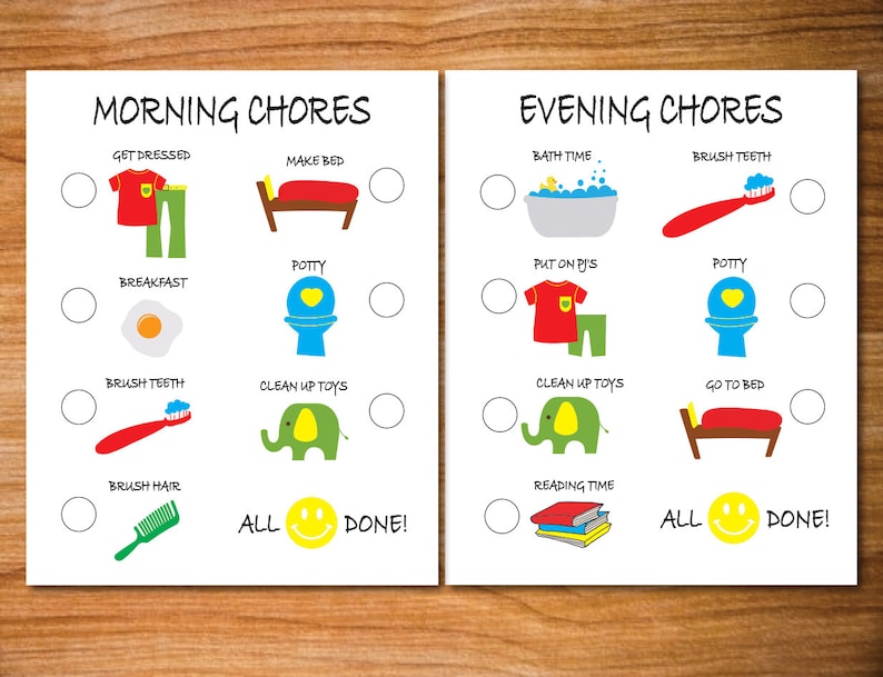 Kids Chore Chart Kids Chore Chart Morning And Evening Etsy