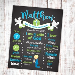 First Communion Sign, First Communion Gift, Personalized Gift for First Holy Communion, First Communion Chalkboard Sign, Communion PRINTABLE