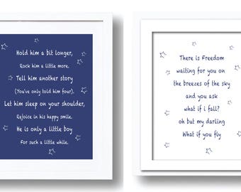 Sets of two Baby Boy Nursery Printable Wall Art Decor, Hold Him a Little Longer, There is Freedom, Newborn Baby Boy Gift, Baby Shower Gift