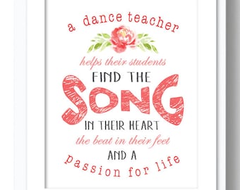 Printable Dance Teacher Gift, Dance Teacher Gift, End of Year Gift, Dance Gift, Gift for Dance Teacher, Teacher Gift