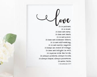 Bible Verse Print, 1 Corinthians 13, Scripture Print, Love Is Patient, Christian Wall Art Print, Scripture Printable, Bible Verse Quote