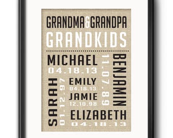 Grandparent Gift Grandchildren Grandkids Names for Christmas and Birthdays Personalized Canvas Art Keepsake Wall Art Customized Any Color