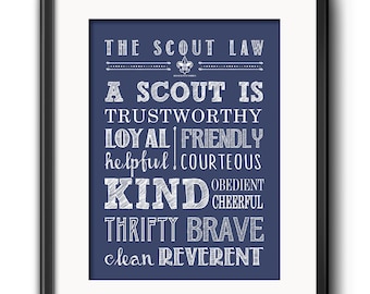 Boy Scout Law Gift Printable, Court of Honor, Boy Scout Law Banquet Center Piece, Cub Scout, A scout is trustworthy, loyal, helpful friendly