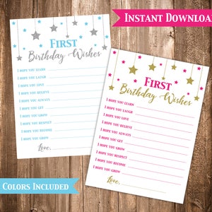 Tarjeta de deseos de primer cumpleaños "Estrellita Twinkle Twinkle", tarjeta de deseos de primer cumpleaños, juegos de primer cumpleaños, deseos de fiesta de cumpleaños, tarjeta de cápsula del tiempo