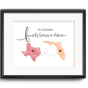 L’amour entre amis ne connaît pas de distance, cadeau d’amis à distance, cadeau de meilleur ami, cadeaux de l’État d’origine, cadeau de Noël, cadeau de déménagement, cadeau de déménagement