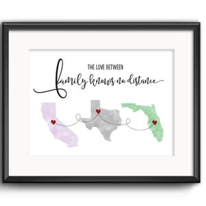 L’amour entre la famille ne connaît aucune impression de distance, cadeau de famille longue distance, cadeaux de l’État d’origine, cadeau de Noël pour les parents, art de la carte à l’aquarelle
