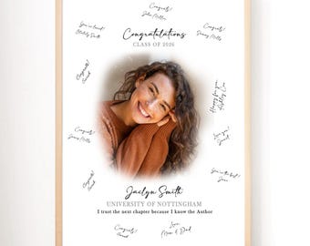 May include: A framed print with a photograph of a smiling woman, surrounded by handwritten congratulatory messages. The print includes the text "Congratulations Class of 2026" and the name "Jaclyn Smith" with "University of Nottingham" below.