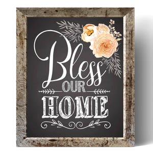 Bible Verse Chalkboard Art Print, Bless Our Home Sign, Scripture Chalkboard Print Christian wall art decor poster quote typography, 8x10
