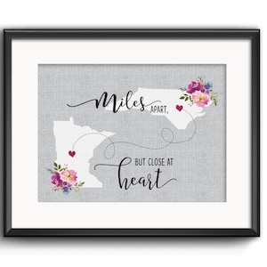Cadeau de départ, Cadeau de relations à distance, Cadeau de meilleur ami, Cadeau de sœurs, Impression de deux États, Miles à l’écart mais proches de cœur, Cadeau de carte