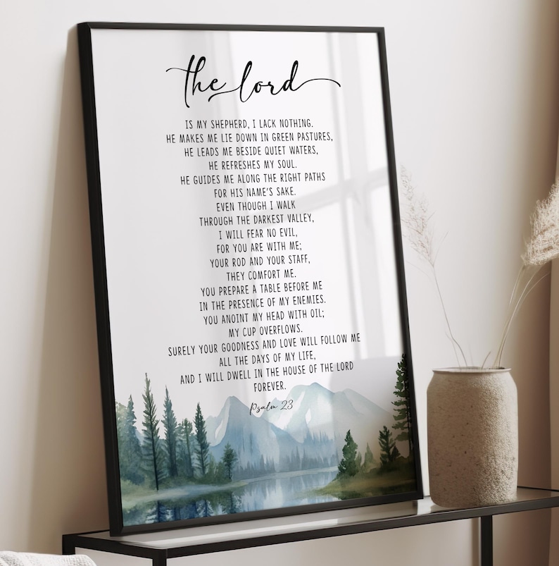 Psalm 23 the Lord is My Shepherd Bible Verse Wall Art Print Christian ...