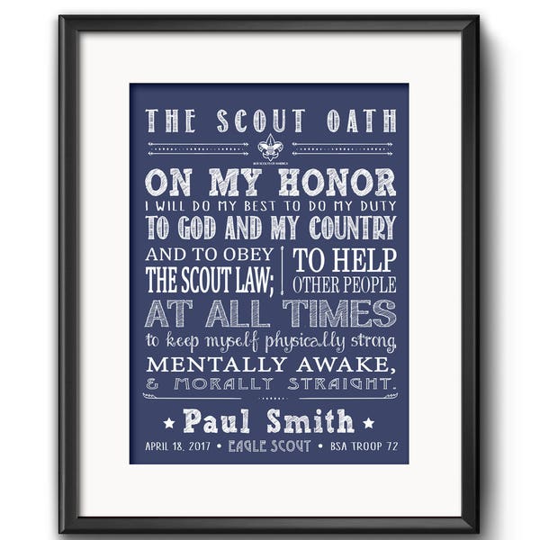 Eagle Scout Gift Printable, The Scout Oath Printable, Personalized Eagle Scout Gift, Boy Scouts, Court of Honor, Custom Eagle Scout Gift