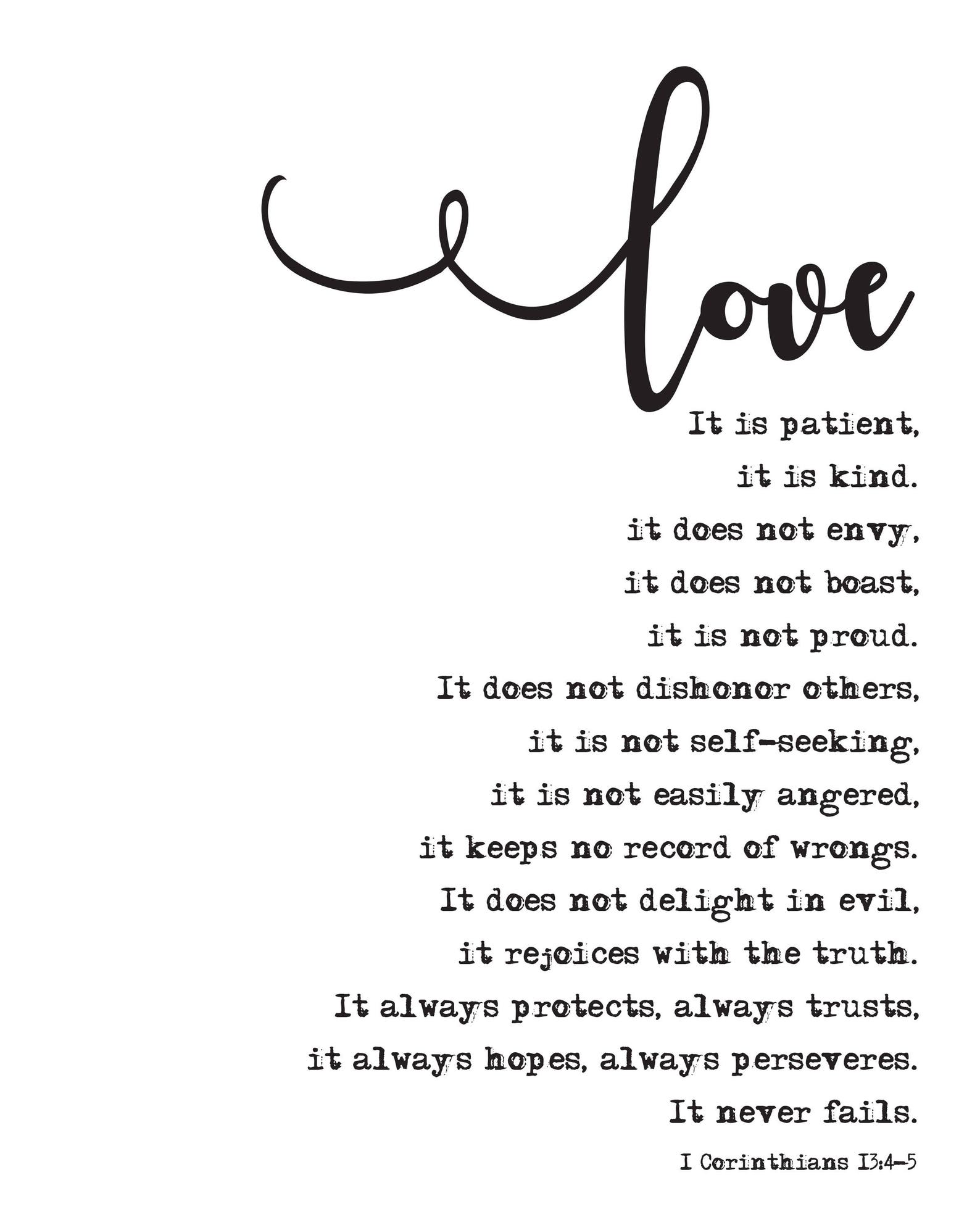 Bible Verse Print, 1 Corinthians 13, Scripture Print, Love is Patient ...