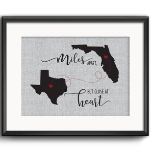 Cadeau de départ, Cadeau de relations à distance, Cadeau de meilleur ami, Cadeau de sœurs, Impression de deux États, Miles à l’écart mais proches de cœur, Cadeau de carte