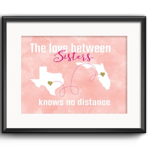 Weihnachtsgeschenk für Schwestern, Die Liebe zwischen Schwestern kennt keine Entfernung, Schwestern Fernkarte, personalisiertes Geschenk für Schwester