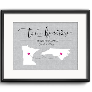 La vraie amitié ne connaît pas de distance, amis à distance, relation à distance Deux états Carte Cadeau, meilleurs amis, peu importe la distance