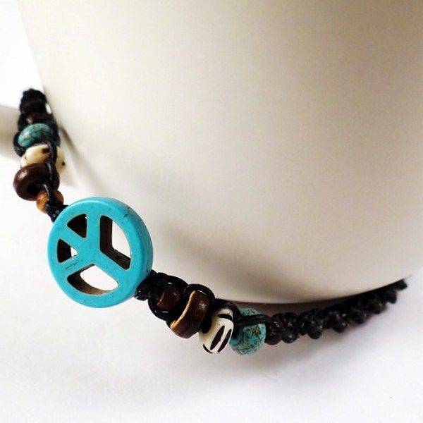 Waxed Woven Bracelet - Turquoise Peace