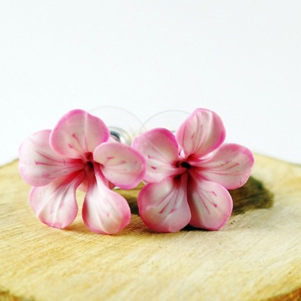 Small Pink 'Plumeria' Flower - German Polymer Earrings