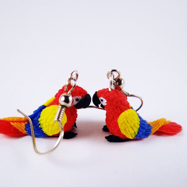 Red, Blue & Yellow Parrot Earrings - German Polymer Clay