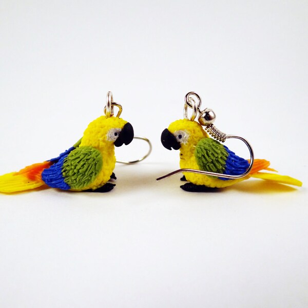 Yellow, Green & Blue Parrot - Polymer Clay Earrings