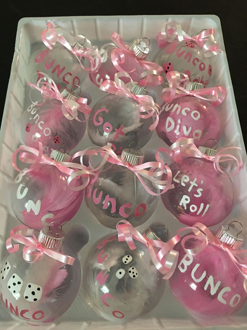 Pink and White Bunco Ornaments,Bunco,Exchange,Cancer Awareness 6
