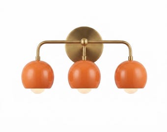Lámpara de tocador Orange Globe, aplique de pared de latón de 3 luces, iluminación de baño de estilo moderno de mediados de siglo, lámpara de pared retro con cableado fijo.