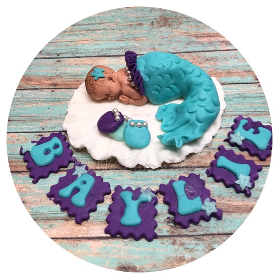 Mermaid Baby Shower Cake Topper Under The Sea Baby Shower Mermaid Party Invitations Mermaid Decorations Party Fondant Cake Topper Mermaid By Edible Sugar Art Llc Catch My Party