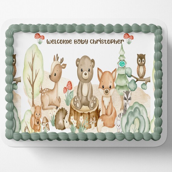 WOODLAND BABY SHOWER Cake Topper Edible Image Woodland Edible Image Forest Baby shower cake Decorations Personalized cake topper Il_570xn