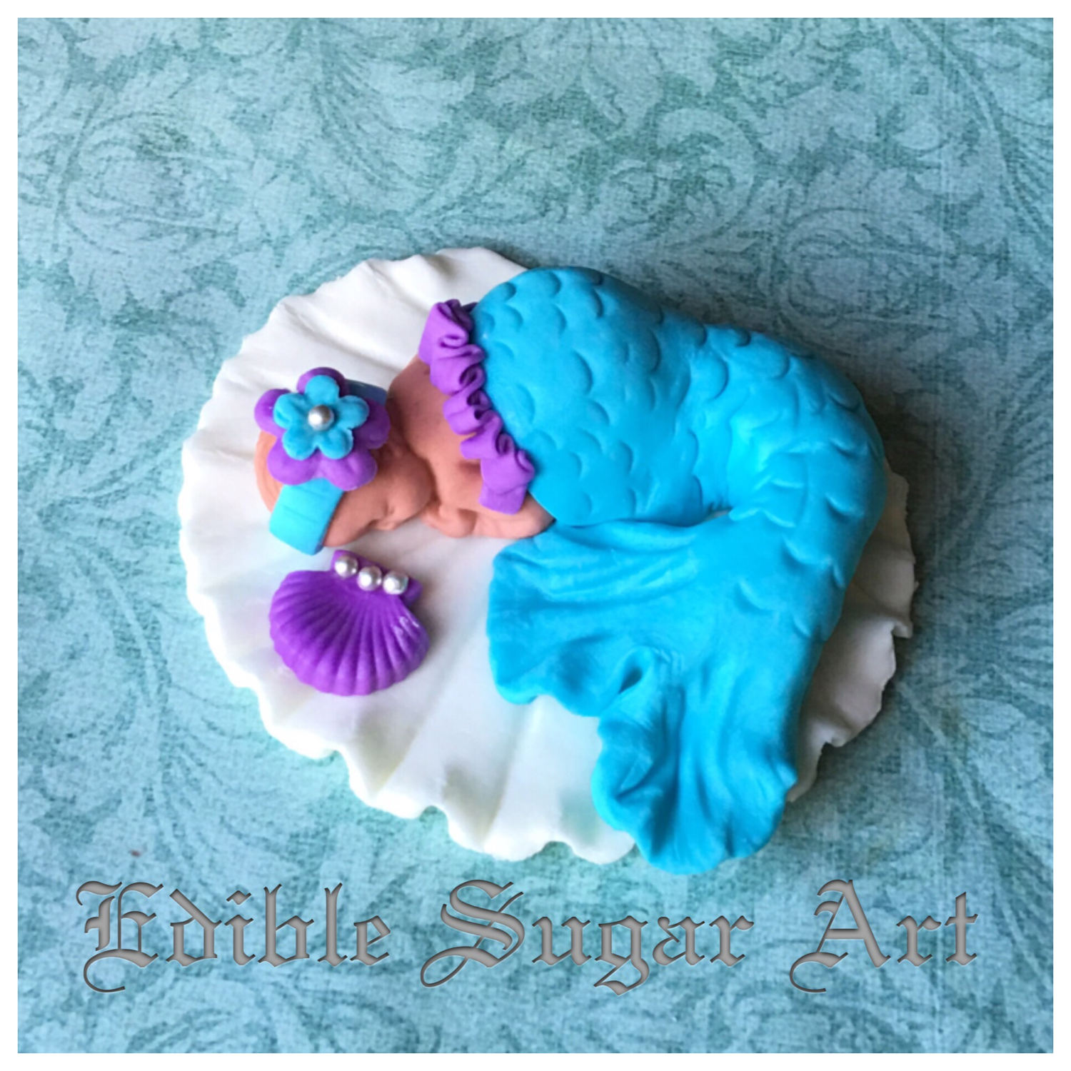 Mermaid Baby Shower Fondant Cake Topper Under The Sea Baby Etsy