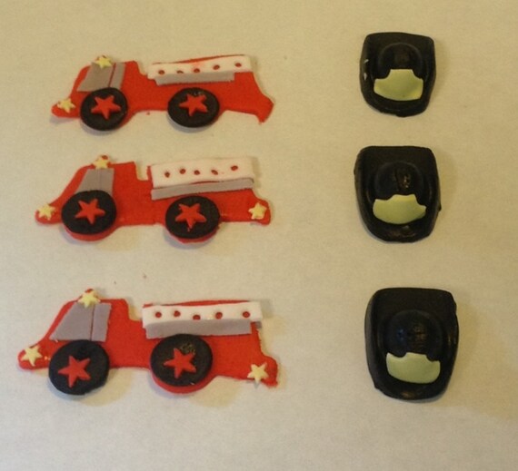 Items similar to FIRETRUCK CUPCAKE TOPPER firefighter Birthday Cake