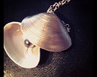 Sterling Silver Double Clam Shell, Secret Kiss Necklace