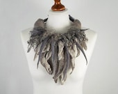Felted Collar Grey Collar felt Necklace RAW WOOL art jewerly nunofelt Sophisticated collar Art deco silk Fiber Art boho