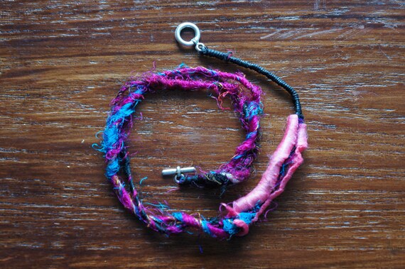 Items similar to Handmade bracelet with recycled silk sari yarn and ...