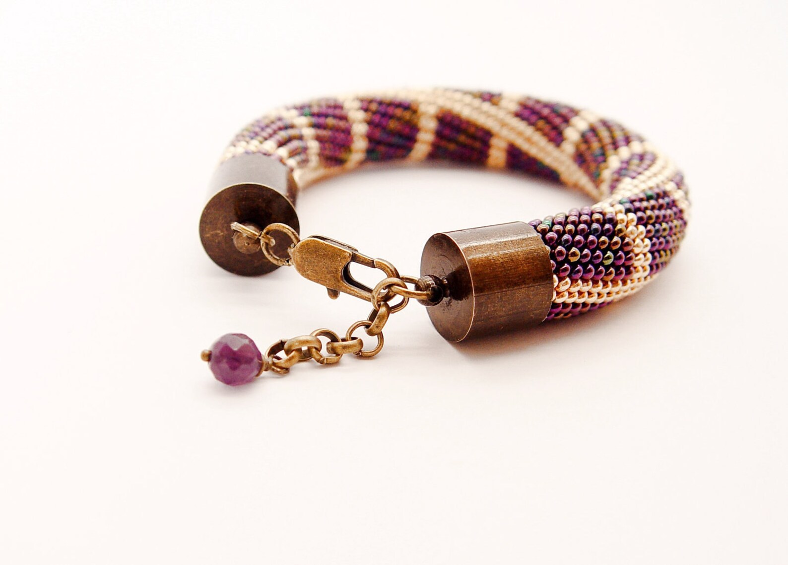 Bead Crochet Rope Bracelet. Purple Gold Bold Bracelet. Beaded Etsy