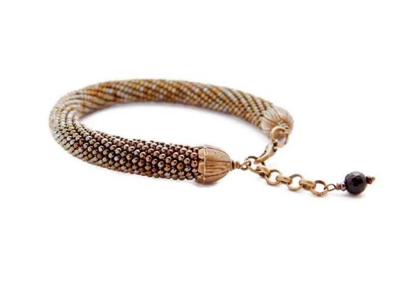 bead crochet rope bracelet. Metallic brown bold bracelet. Beaded multicolor jewelry. Hand crocheted image 1