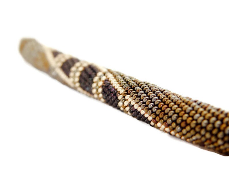 bead crochet rope bracelet. Metallic brown, black bold bracelet. Beaded multicolor jewelry. Hand crocheted image 4