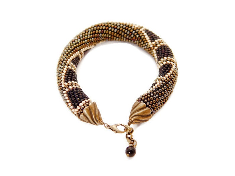 bead crochet rope bracelet. Metallic brown, black bold bracelet. Beaded multicolor jewelry. Hand crocheted image 2