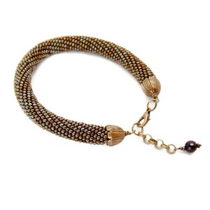 bead crochet rope bracelet. Metallic brown bold bracelet. Beaded multicolor jewelry. Hand crocheted image 5