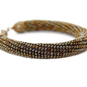 bead crochet rope bracelet. Metallic brown bold bracelet. Beaded multicolor jewelry. Hand crocheted image 2