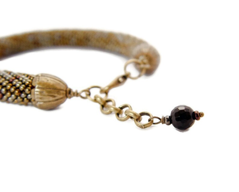 bead crochet rope bracelet. Metallic brown bold bracelet. Beaded multicolor jewelry. Hand crocheted image 3