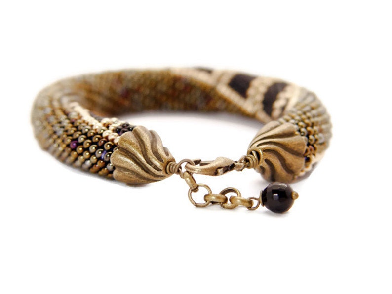 bead crochet rope bracelet. Metallic brown, black bold bracelet. Beaded multicolor jewelry. Hand crocheted image 1