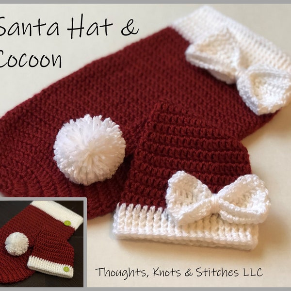 Santa Hat & Cocoon Crochet Pattern ... Boy or Girl ... Size: Newborn ... Photo Prop ... Instant Download