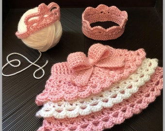 Pretty Little Princess Crown & Skirt Crochet Pattern ... Size: Newborn ... Photo Prop ... Instant Download